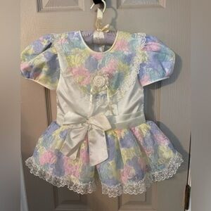 Cute Kids Fashion Are U.S white & pastel floral lace satin toddler dress.